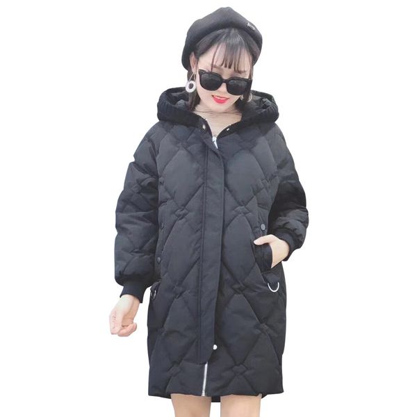 

2019 winter new style mid-length down jacket women's white duck down korean-style hooded raglan jacket, Black;white