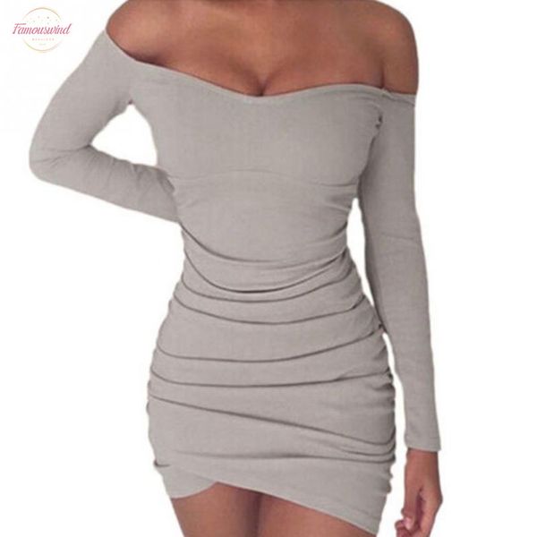 

autumn women knitting bodycon pencil dress long sleeve off shoulder slim mini party pack hip dress 20, Black;gray
