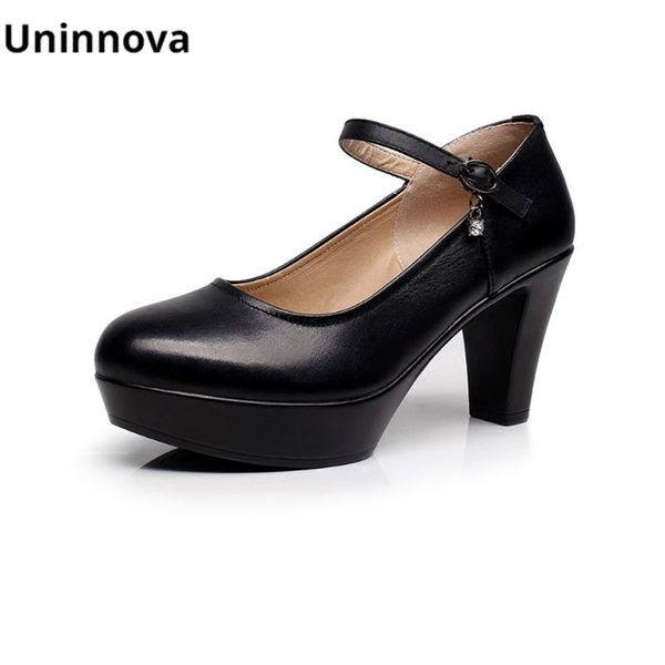 Platform Pumps Genuine Leather Small Round Toe Business Shoes Mary