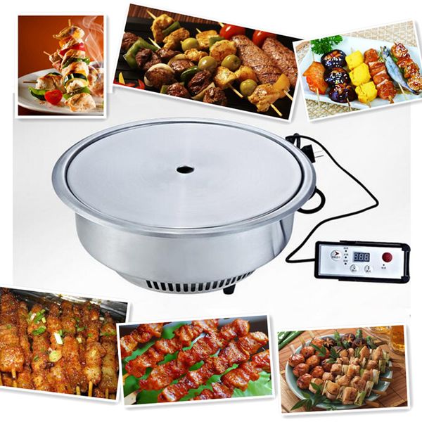 

220v commercial electric bbq grill smokeless and non-stick round embedded electric grill ing