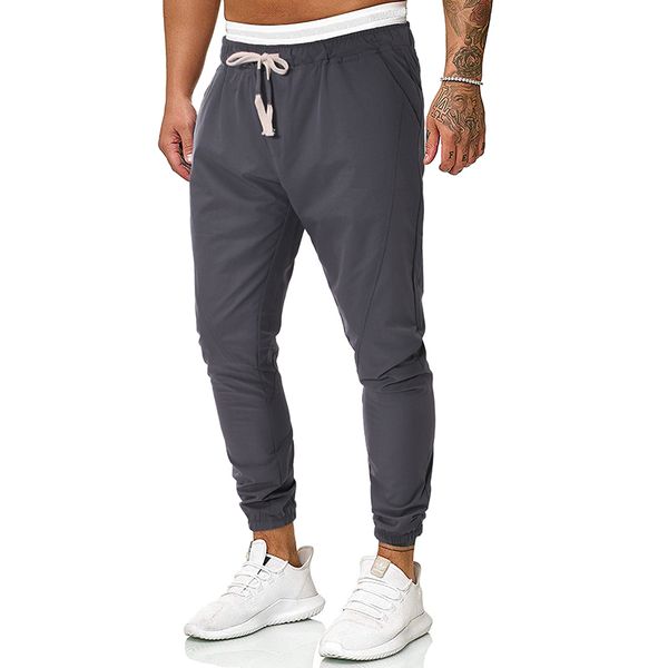 

heflashor men's trousers full length casual fashion solid color long jeans slim pants streetwear joggers trousers pantalon homme, Black