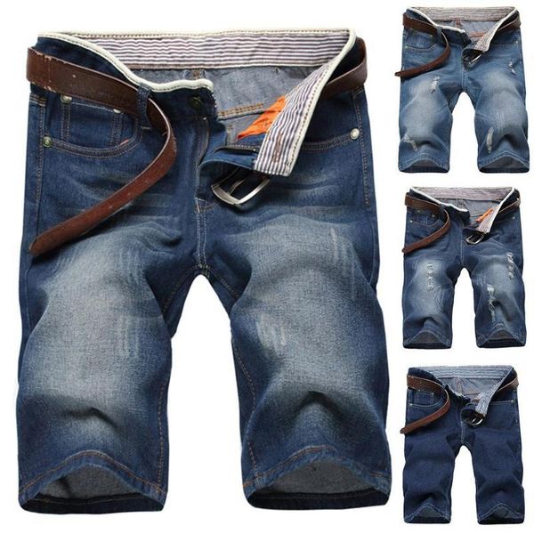 

2020 summer fashion men clothing ripped straight denim shorts jeans casual destroyed hole fit male brand men's pants, Blue