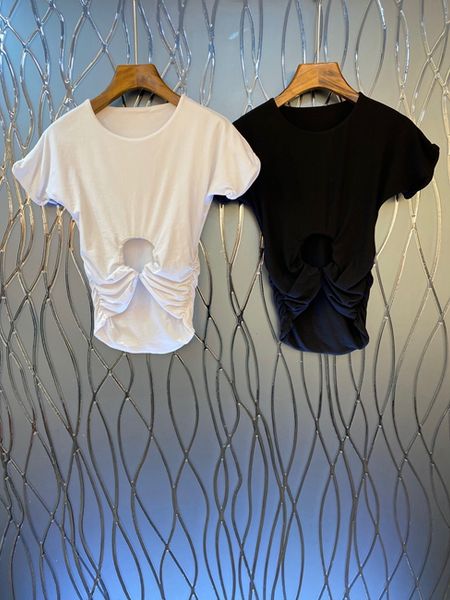 

2020 весной и летом новый женский экипаж шеи нерегулярные twist мозаика украшения с коротким рукавом с коротким рукавом wild top 416, White