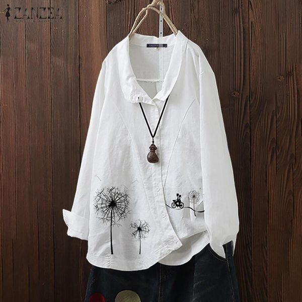 

spring floral printed blouse zanzea casual long sleeve shirt women vintage lapel cotton loose blusas female tunic chemise 7, White