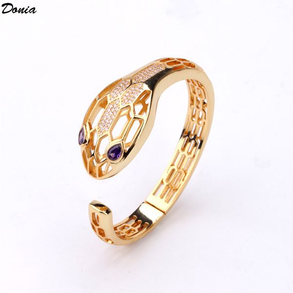

donia jewelry three color electroplating exaggerated micro inlay zircon hollow snake shaped copper bracelet individual enterprising animal g, Black