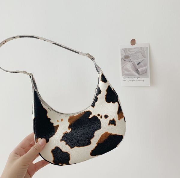 

vintage cow pattern ladies half moon shoulder bags retro pu leather women chain crossbody bag fashion female purse handbags
