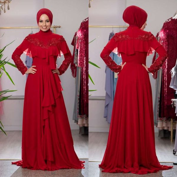 

muslim evening dresses 2019 long sleeves satin customized formal hijab islamic dubai kaftan saudi arabic floor length red evening gown, Black;red
