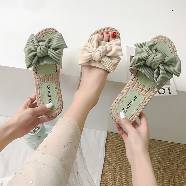 

shoes low ladies' slippers slipers women butterfly-knot summer woman slides soft flat 2020 beach fashion, Black
