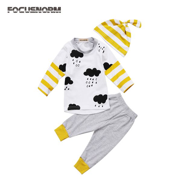 

cute Newborn Baby Boy Girl autumn Clothes black clouds print long sleeve T shirt Long legging Pants Hat Outfit Set for baby girl