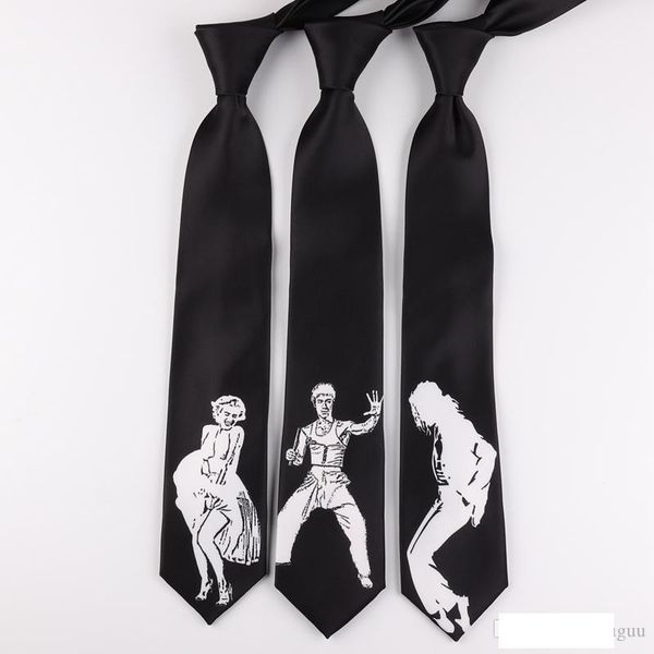 

college girls boys student funny graffiti neckties female black white china kungfu bruce lee tie male teenager breaking dance 7cm neck ties, Blue;purple