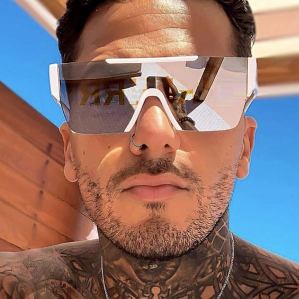 

46226 one lens oversized sunglasses men women fashion uv400 glasses, White;black