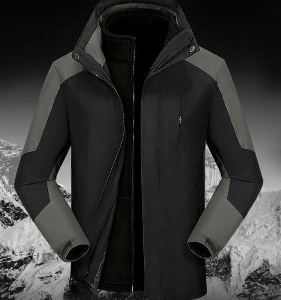 

mens thick fleece winter coat hooded outdoor solid jacket cotton padded parkas north mountaineering ski suit face outdoor jackets hoodies, Blue;black
