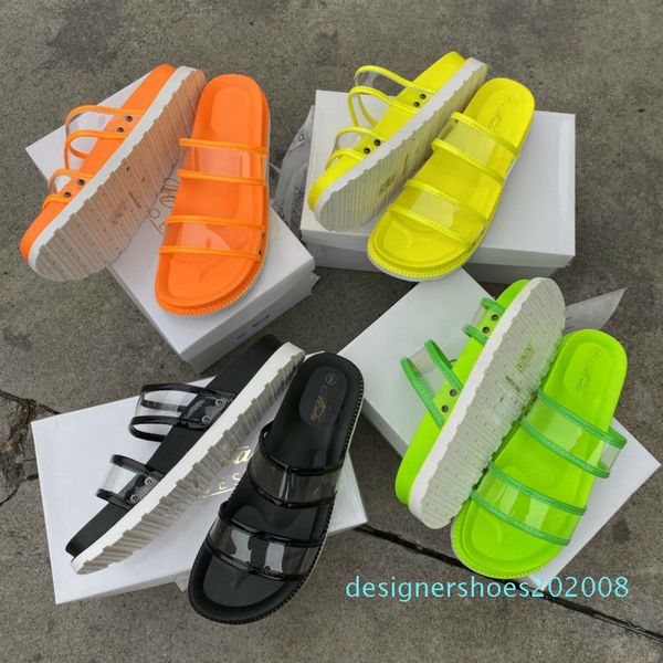 

trendy summer women shoes candy color paltform flat bottom cool thick bottom transparent waterproof ladies sandals plus size 41 d08, Black