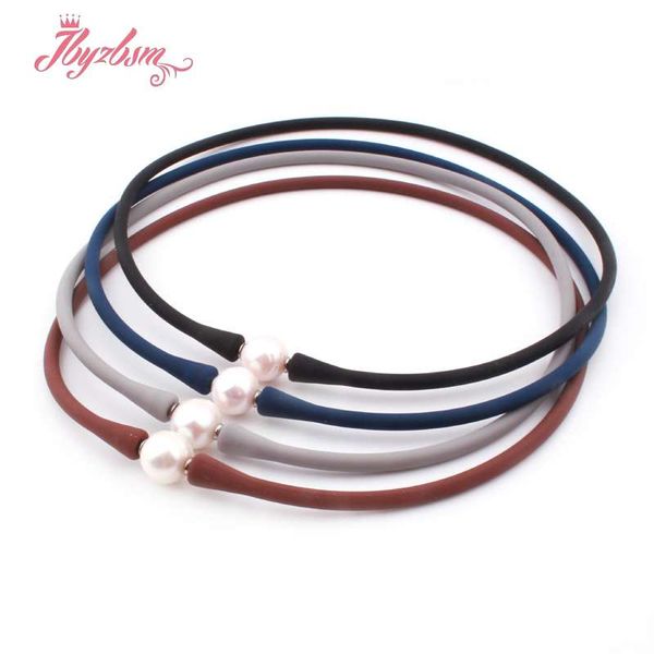 

10mm freshwater pearl silicone bracelet necklace natural stone beads casual waterproof for woman man gift bracelet necklace, Silver