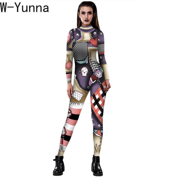 

w-yunna women's bodys 2019 performance doll 3d print long sleeve woman jumpsuit fashion playsuits for woman, Black;red