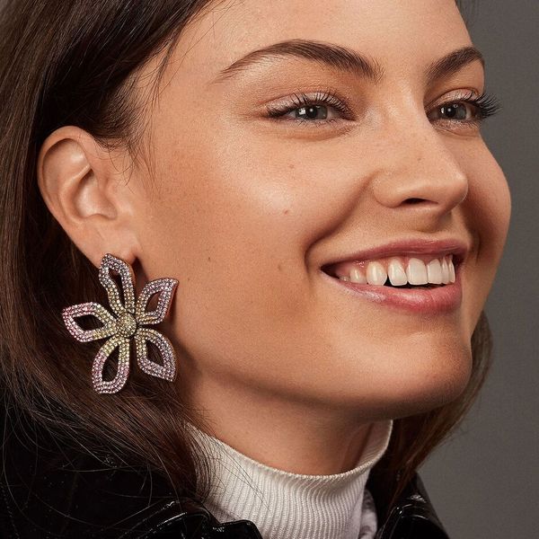 

lady new luxury flower star drop earrings for women brand design glass crystal shiny wedding statement earrings party gifts, Silver