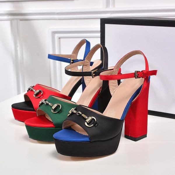 

women peep toe heels designer summer shoes 2018 new match color horsebit chain shoes, Black