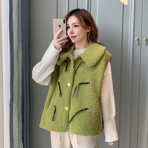 

real p 2019 autumn and winter new granules plush coat female compound fur sleeveless short fur vest female waistcoat, Black;white