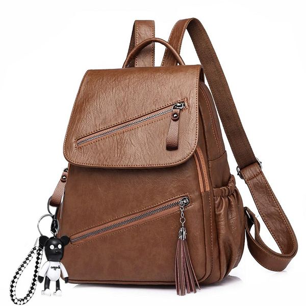 

кисточкой мягкий pu кожаный рюкзак женский litthing водонепроницаемый vintage back pack женщины черный коричневый дамы bagpack молодежи высо
