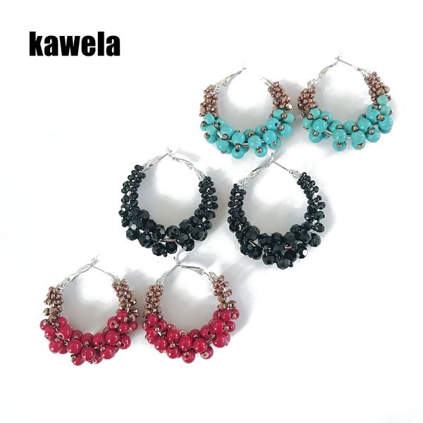 

fashion new handmade natural stone beads hoop earring, Golden;silver