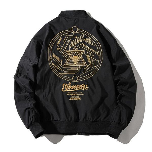 

bomber jacket men letter embroidery pilot jacket retro punk hip hop 2020 autumn youth streetwear high street hipster, Black;brown