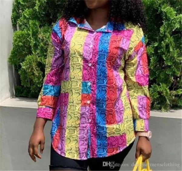 

floral printed womens shirts loose lapel neck long sleeve colorful ladies shirts fashion rainbow womens clothes, White