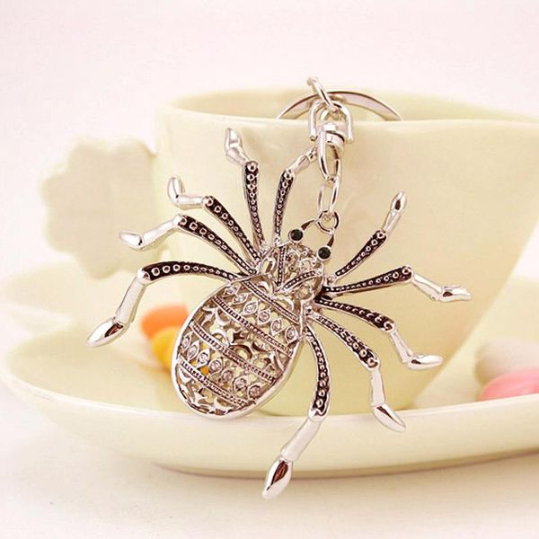 

spider keychain pendant car accessories silver gold tone alloy rhinestone paved bag charm key chain lobster clasp key ring holders, Slivery;golden