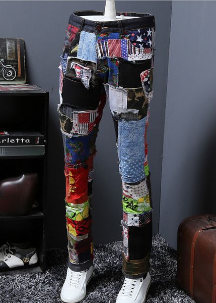 

hole patch jeans beggar design streetwear 2019 new fashion f85, Blue