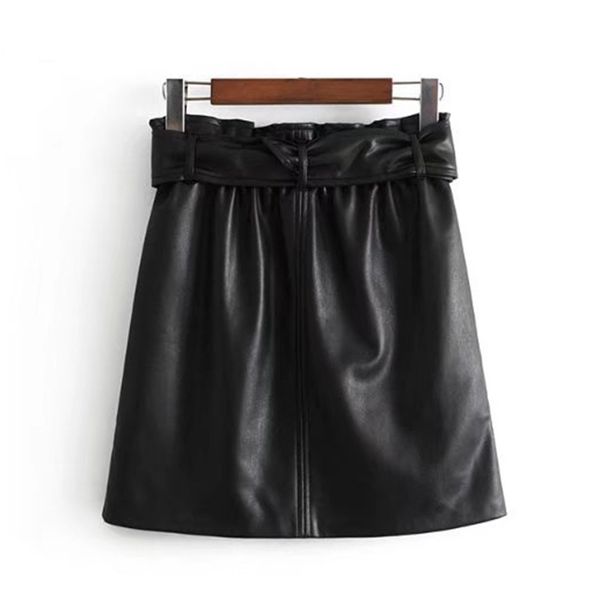 

leather skirt women black a-line skirt ladies with pockets belt high waist biker punk mini autumn classic female