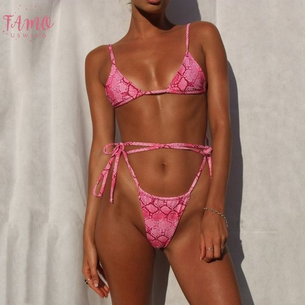 

women two piece leopard swimsuit snake print pink backless micro thong bikini set beachwear cross bandage high waist padded swimwear, White;black