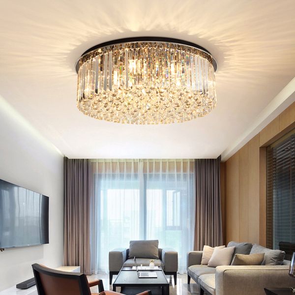 New Design Contemporary Round Crystal Chandelier Ceiling Lights Black Stainless Steel Chandeliers Lighting Led Lamp For Living Room Bedroom Dining