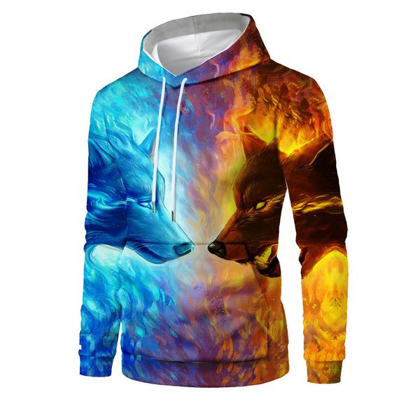 

mens designer fashionable double wolf dog 3d digital printing pullover sweater, Black