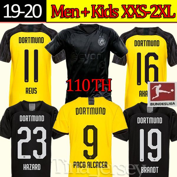 

thai bvb borussia dortmund 17 haaland 110th jersey 19 20 gotze reus pulisic witsel jersey paco alcacer football shirt men kit sets, Black;yellow