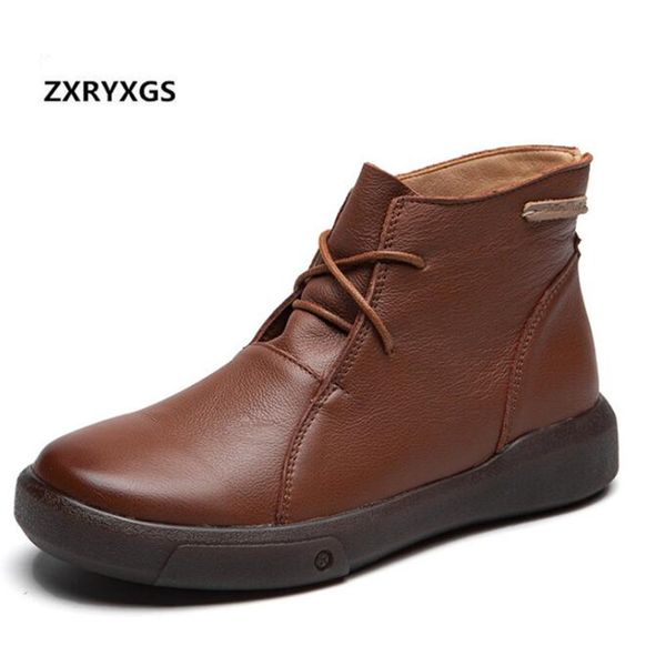 

elegant comfort single women boots casual shoes 2019 new soft cowhide leather shoes woman sneakers winter warm snow boots flat, Black