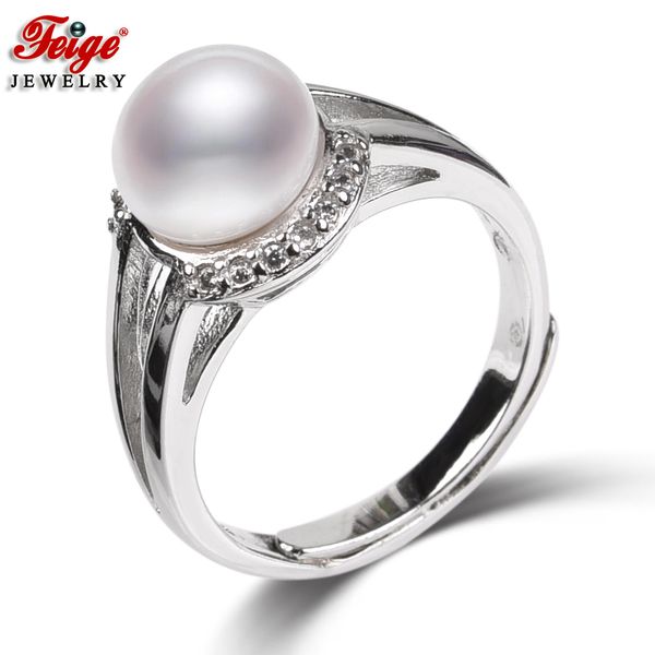 

two colors optional trendy style natural pearl women rings fine jewelry 8-9mm freshwater cultured pearl ring dropshipping feige, Golden;silver
