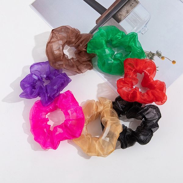 

children girls candy solid color small fresh organza light yarn hair ring large intestine ring head rop kids headwear, Slivery;white
