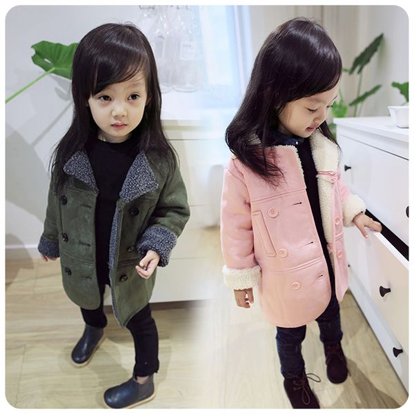 

girls' jackets fall and winter new children's wear korean version of the fur stitching long children coat, Blue;gray
