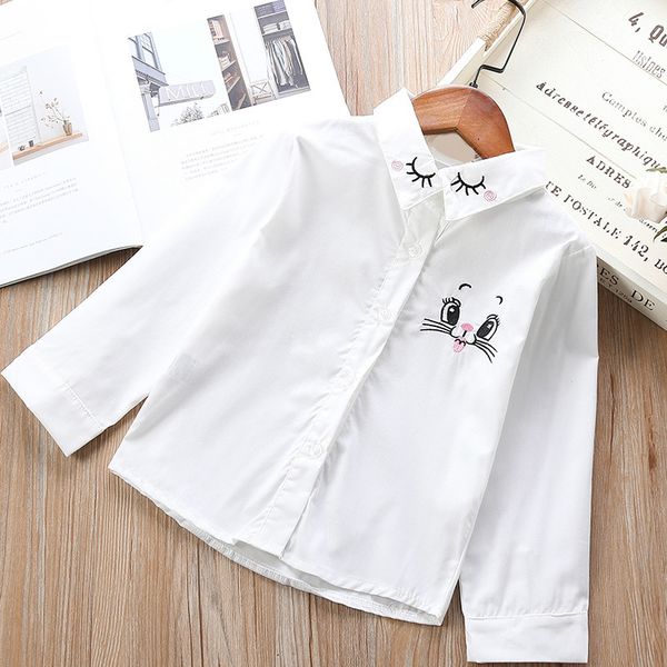 

korean-style childrenswear girls long sleeve fold-down collar white base shirt cotton children baby bunny embroidered shirt