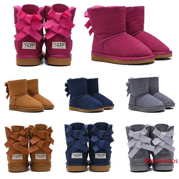 

2020 designer boots kids australia classic snow wgg ankle short bow fur winter boots chestnut black blue grey keep warm size 26