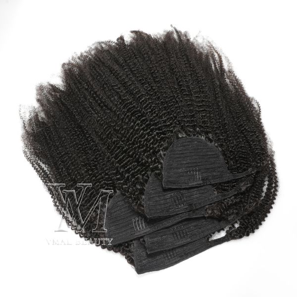

vmae 4a 3c afro kinky curly wrap around ponytail unprocessed remy virgin hair no tangle no shedding natural color brazilian human hair, Black