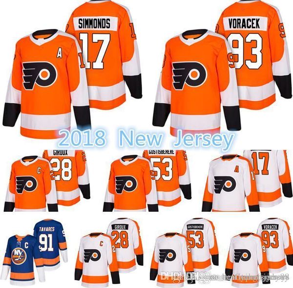 

17-18 men's new philadelphia flyers #17 simmonds 28 claude giroux 53 gostisbehere 93 voracek jersey york islanders 91 tavares jerseys, Black;red
