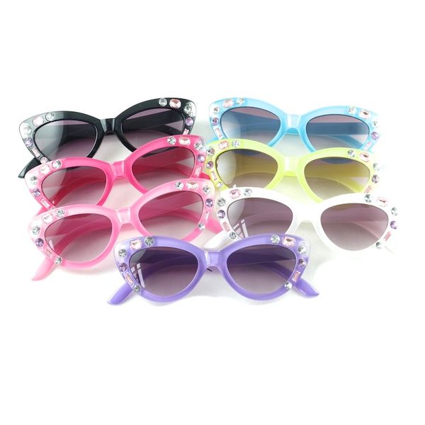 Moda Cateye Sunglasses para crianças com strass bonito meninas designer bebê sol óculos 7 cores atacado