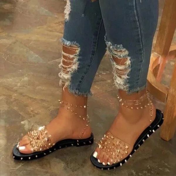 

summer sandals woman buckle strap transparent pvc rivet female shoes women's sandalias plus size 35-43 fashion sandalias mujer, Black