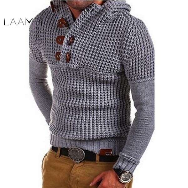 

laamei fashion hooded knitted sweaters men solid pullover long sleeve button o neck cotton jumper knitwear winter outerwear, White;black