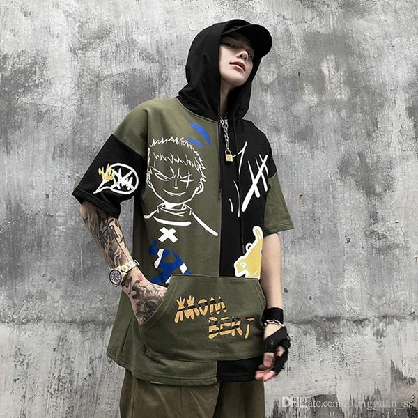 

2020 hoody t shirt men's tee shirts hip hop t shirt fashion high street splicer tees summer streetwear, White;black