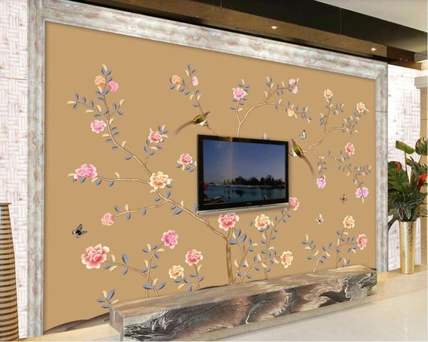 

3d room wallpaper custom p mural hd hand-painted meticulous flower bird figure mural background wall wallpaper for walls 3 d