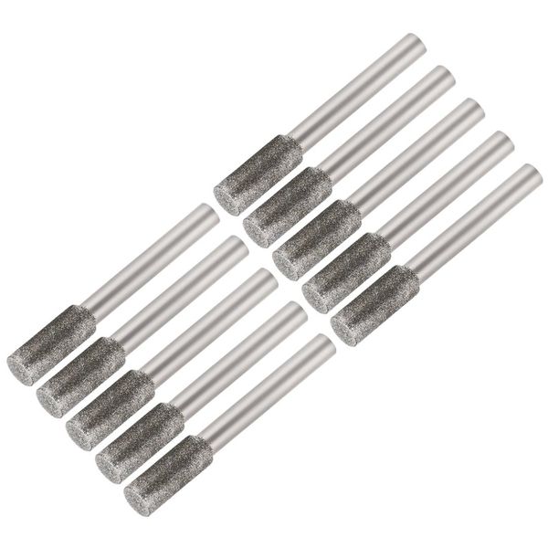 

uxcell diamond burrs for carving rotary tool 1/4-inch shank 6mm pointed 150 grit 10 pcs cylindrical 8mm
