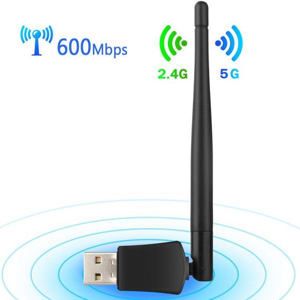 100pcs Mini USB WiFi AC 600 Mbps Adattatore wireless 600m Computer LAN Card Dual Band 2.4G / 5G scheda di rete