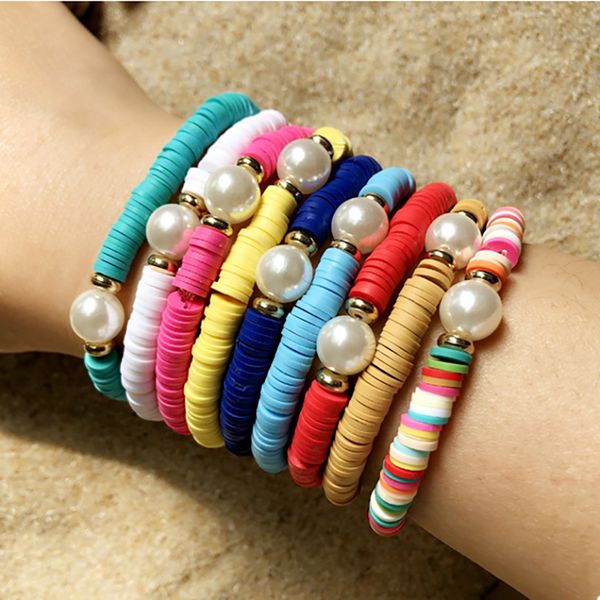 

boho этнические ручной работы из полимерной глины бусы браслет имитация pearl женщины braclet для лета женщин ювелирные изделия pulseira, Golden;silver