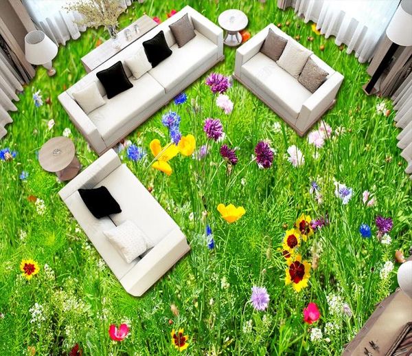 

custom 3d floor murals self-adhesive wallpaper flower grass pvc floor sticker printing waterproof non-slip wallpaper mural decor